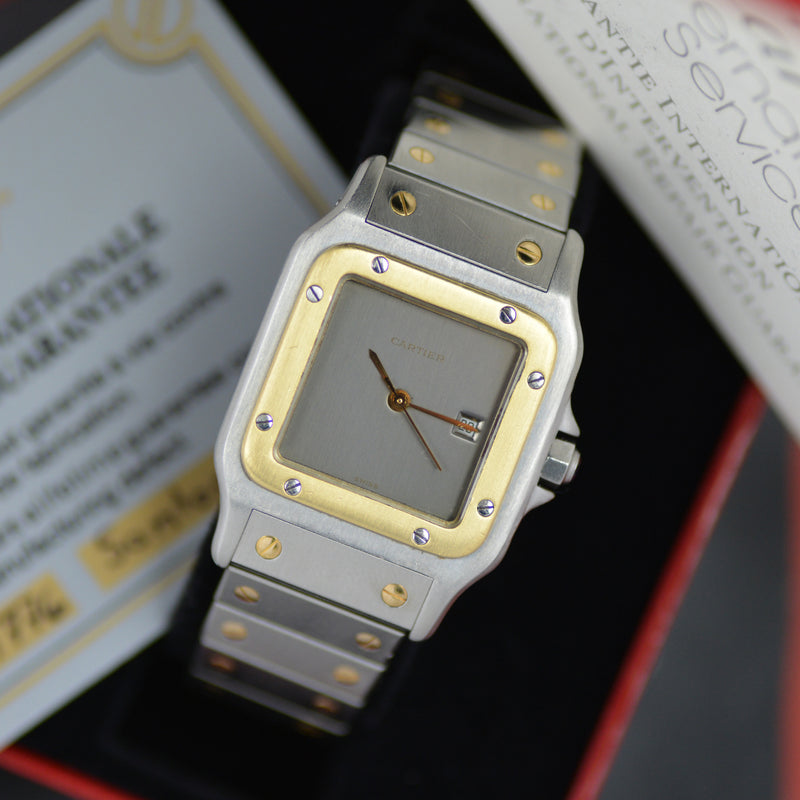 Full Set 1983 Cartier Santos Gold/Steel "Slate" Grey Dial 2961