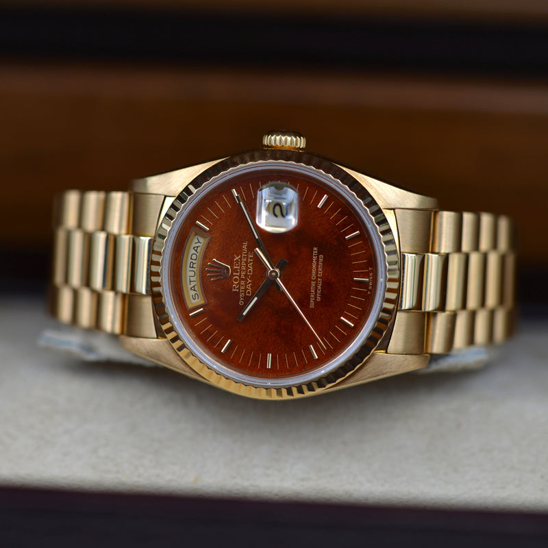 1989 Rolex Oyster Perpetual Day-Date 18k Yellow Gold "Wood Dial" 18238