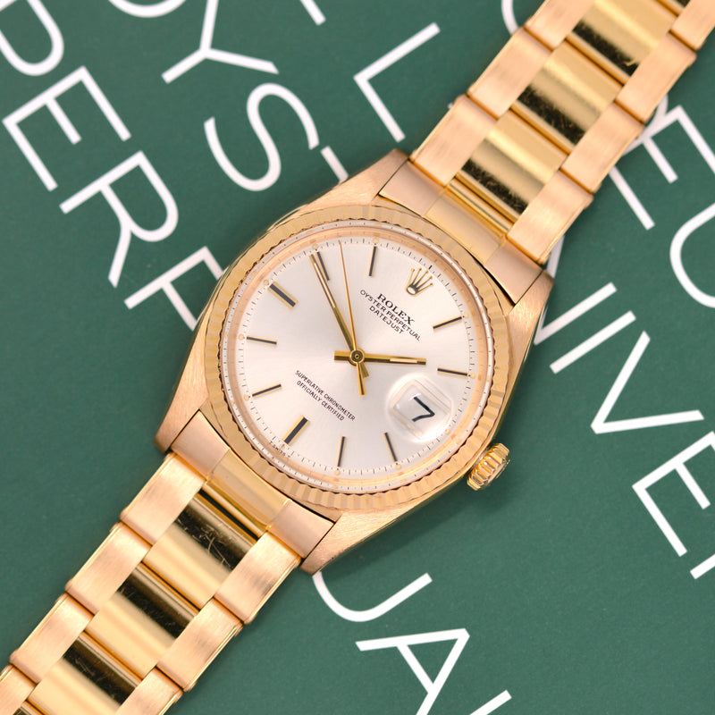 1971 Rolex Oyster Perpetual Datejust 18K Yellow Gold Silver "Step" dial 1601