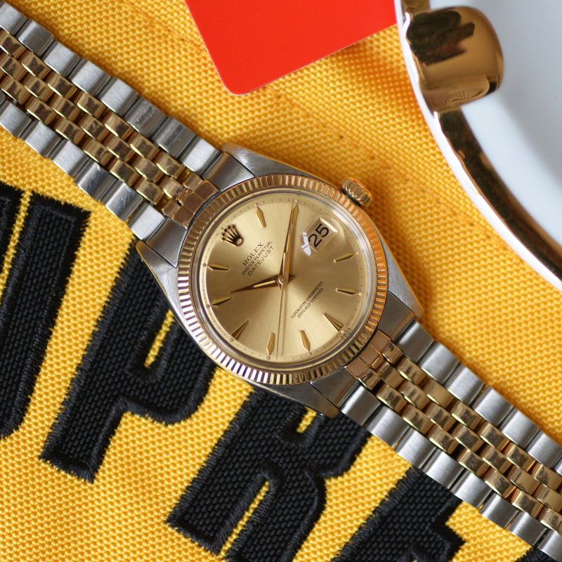1960 Rolex Oyster Perpetual Datejust Gold/Steel Early "Coffin" Gold Dial 1601