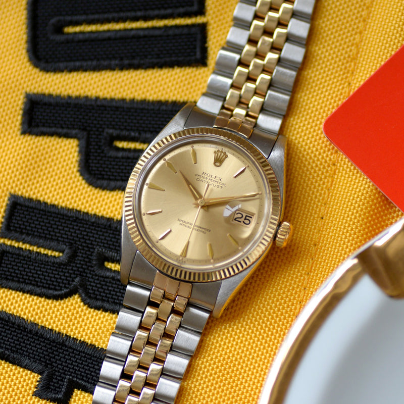 1960 Rolex Oyster Perpetual Datejust Gold/Steel Early "Coffin" Gold Dial 1601
