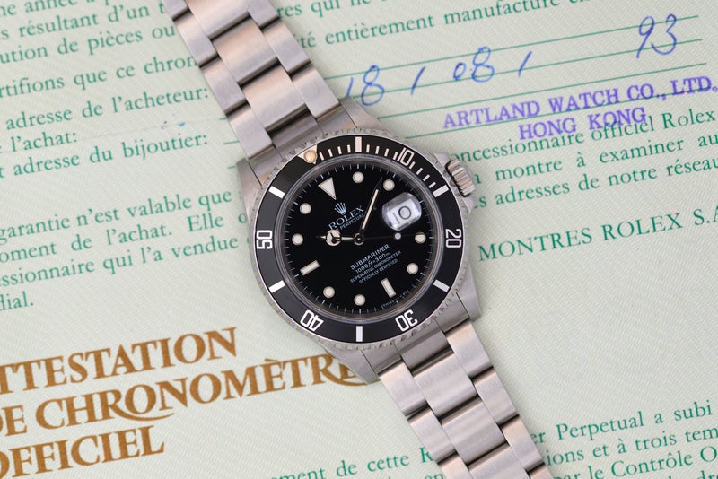 1991 Rolex Oyster Perpetual Submariner Date 16610 with papers