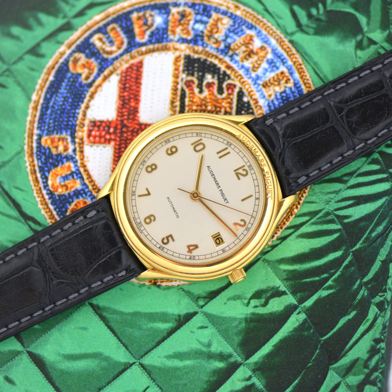 1990s Audemars Piguet Huitième 18k Yellow Gold Cream Dial 14593 BA with box