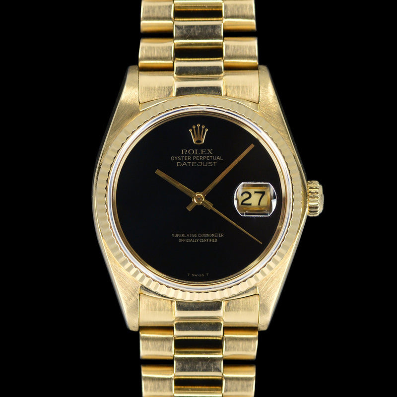 1977 Rolex Oyster Perpetual Datejust 18k Yellow Gold Onyx Dial 16018